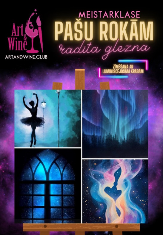 Art&Wine radošā meistarklase: Zīmējam gleznas, kas spīd tumsā.
